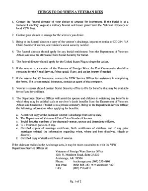 Fillable Online alaskavfw THINGS TO DO WHEN A VETERAN DIES - Alaska VFW ...