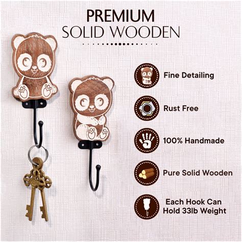 Brown Wooden Panda Decorative Wall Hooks