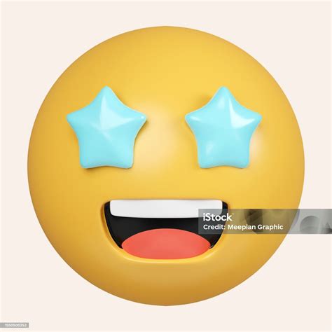 3d Emoji Starry Eyed Emoji Excited Emoticon Face With Blue Star Shaped ...