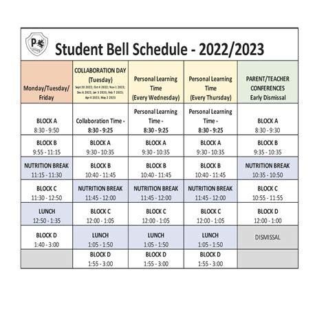 Bell Schedule | Palmer Secondary School