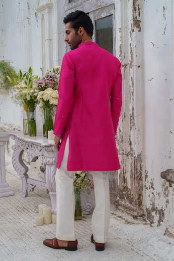 Buy Pink Silk, Cotton, Modal Embroidery Mirror Work Kurta Set With ...
