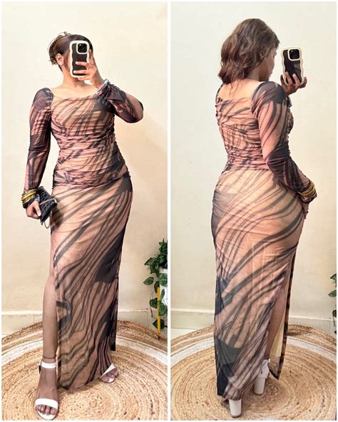 Beige Marble Print Slit Cut Mesh Bodycon Dress – Burgundy Bae