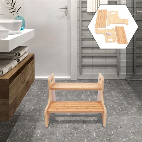 Buy 2 Step Stool Bamboo High Beds Bed Steps Adults Stair Ladder Stools ...