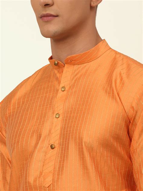 Men Peach Striped Pleated Chikankari Kurta Only ( KO 666 Peach ...