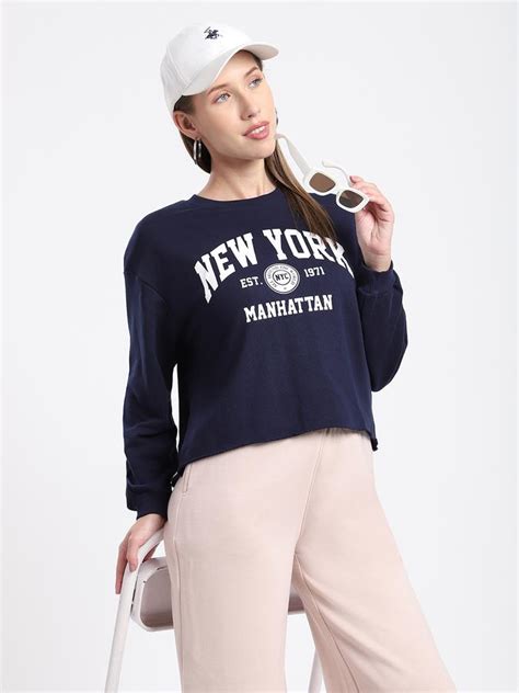 Women Cotton Relaxed Fit Round Neck Graphic Sweatshirt