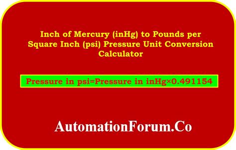 Inch of Mercury (inHg) to Pounds per Square Inch (psi) Pressure Unit ...