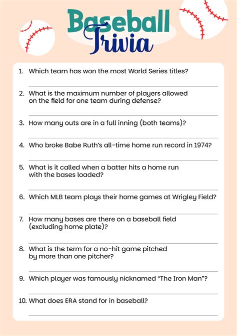 Baseball Trivia And Answers - 6 Free PDF Printables | Printablee