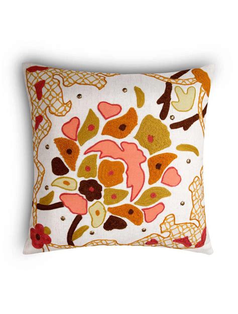 Floral Embroidered Beige Corded Crewel Work Cushion – IAAH