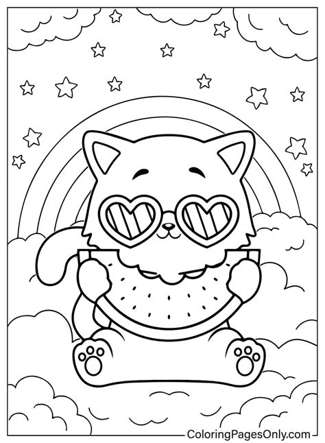 Watermelon Cat Coloring Page