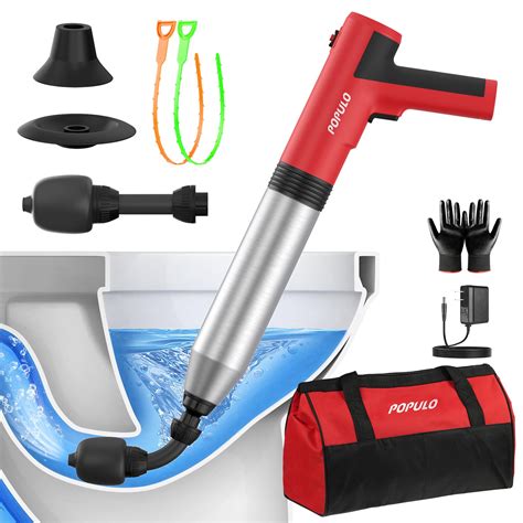 POPULO Electric Toilet Plunger Swift High Pressure Drain Unclogger ...