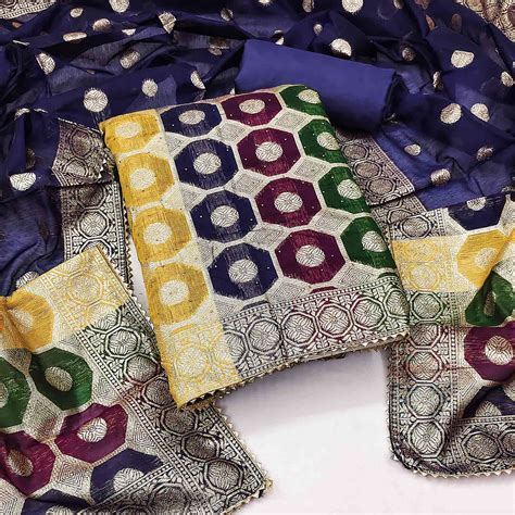 Multicolor Woven Banarasi Silk Dress Material