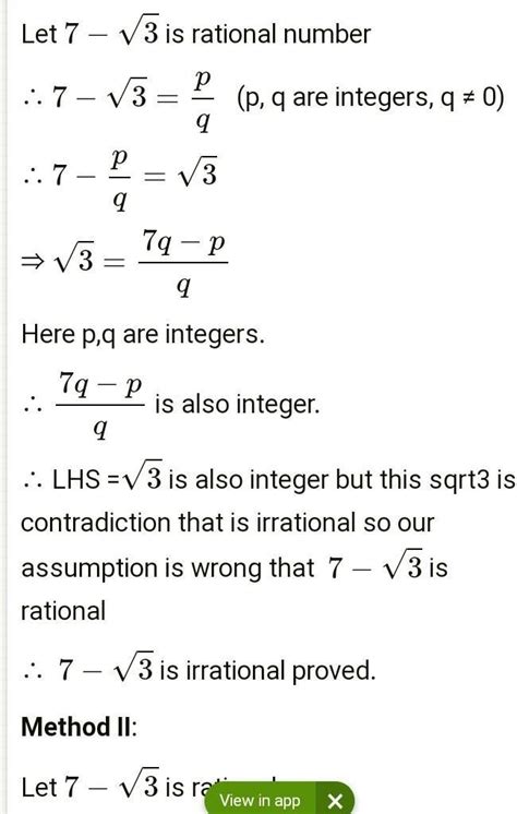 show that √7-√3 is irrational. TOMMORROW IS MY EXAM PLS HELP - Brainly.in