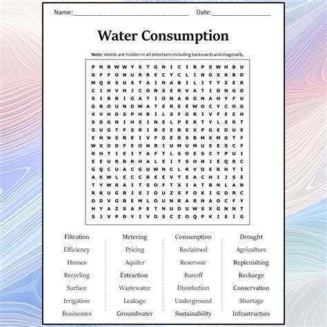 Water Consumption Word Search Puzzle Worksheet Activity PDF ...