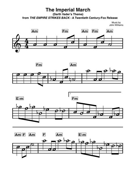 The Imperial March Sheet Music for Guitar and Piano