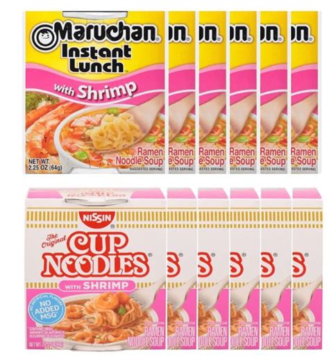 LRB Maruchan Shrimp Ramen Soup, 6 Noodle Cups and 6 Nissin Cups, 12 ...