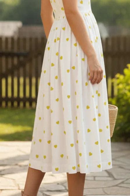 White Green Heart Print Cotton Midi Dress for Women | Sylora – SYLORA