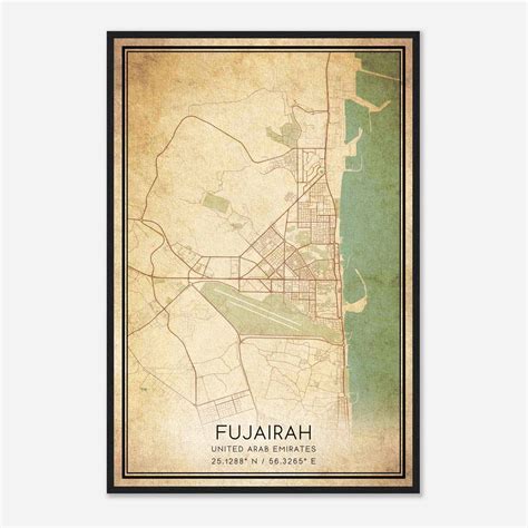 Vintage Fujairah United Arab Emirates Map Poster, Fujairah City Road Wall Art Print - Custom ...