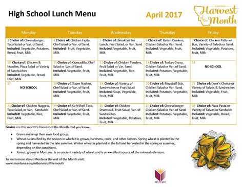 April 2024 High School Lunch Menu HOM