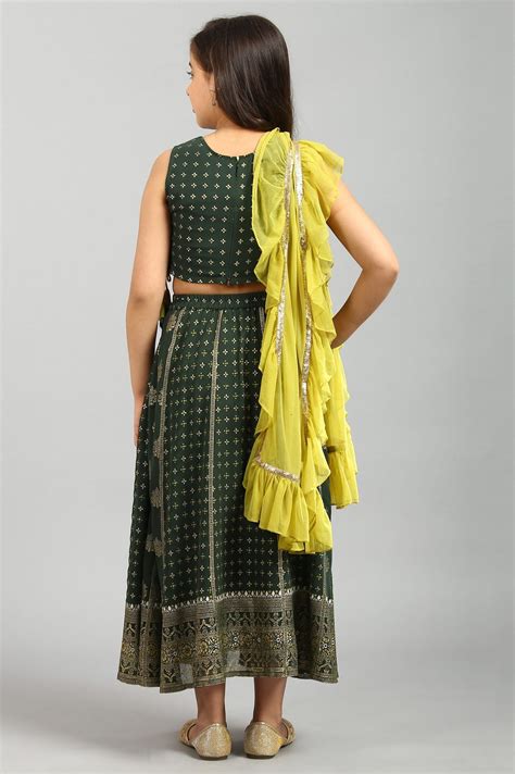 Buy Green Top-Skirt-Dupatta Girls Set Online for Woman | Shop for Aurelia