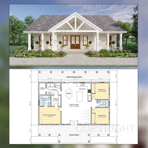 Oak Springs House Plans - Open Plan Design - Modern Farmhouse 3 Bed/2 ...