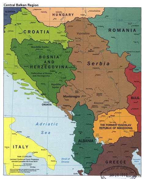 Detailed political map of Central Balkan Region with major cities - 1998 | Balkans | Europe ...