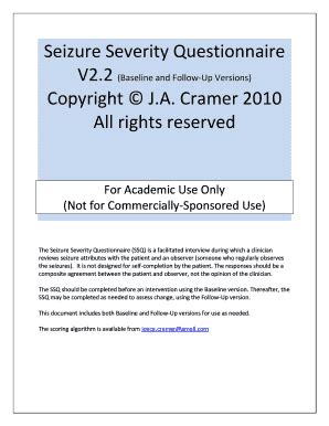 Fillable Online Seizure Severity Questionnaire Fax Email Print - pdfFiller