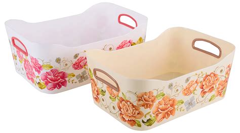 Nayasa Plastic Basket (White and Brown, Pack of 2) : Amazon.in: Home ...