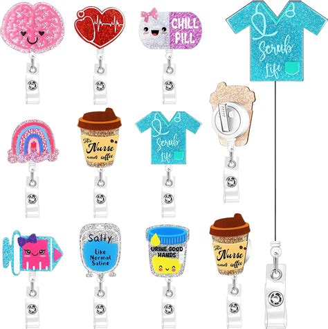 Amazon.com: 9 Pcs Nurse Badge Reels Bling Glitter Scrub Life ...