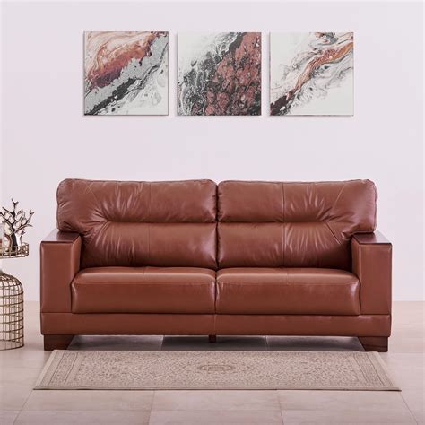 Buy Walter Half Leather 3-Seater Sofa - Brown from Home Centre at just ...