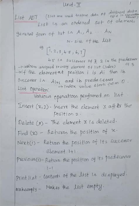 Unit II Notes on Data Structures: List ADT and Implementations - Studocu
