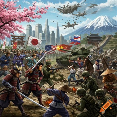 Japan vs China/Korea/United States/Russia on Craiyon