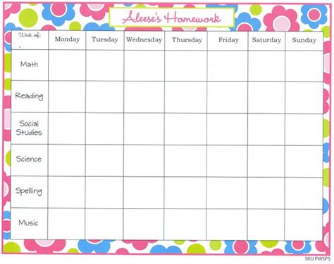 Homework chart, Homework, Homework printable