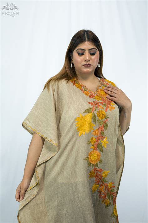 Chino Brown Long Kaftan with Aari Embroidery – Reqab Online Private Limited
