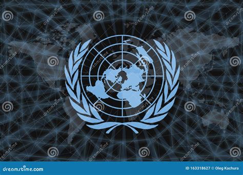 United Nations Logo, on a Black Background with World Map and Network. the Concept of Helping ...