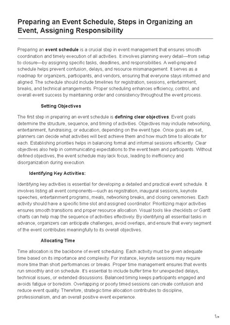 Event Management UNIT 4: Scheduling, Responsibilities & Evaluation ...