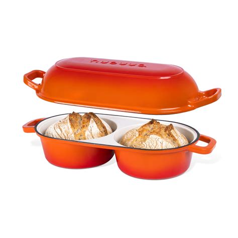 Orange Enamelled Cast Iron Dutch Oven, Double Loaf Bread Pan, 16cm, By ...