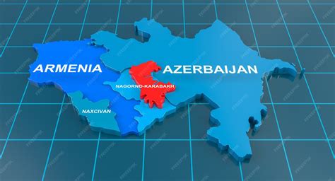 Armenia-azerbaijan conflict in nagorno-karabakh on 3d geographic map. 3d rendering | Premium Photo