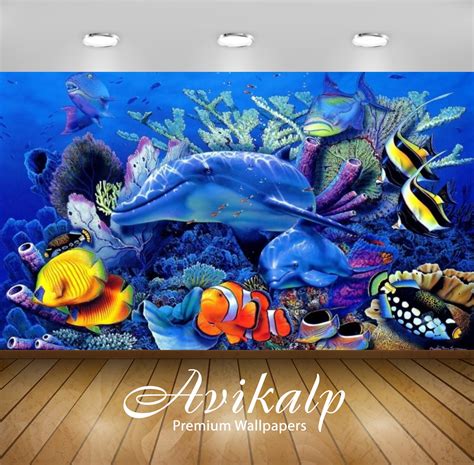 Avikalp Exclusive Awi2884 Ocean Underwater World Dolphin Coral Exotic ...