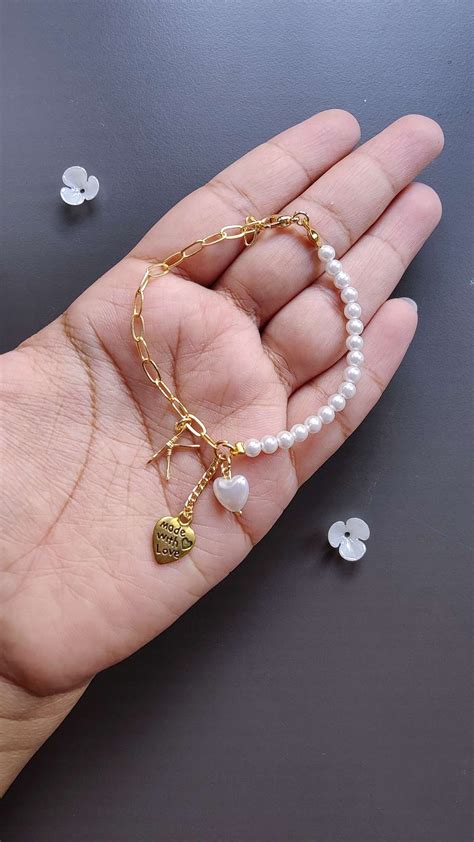 Chain - Pearl letter heart charm bracelet | Addy's Handmade