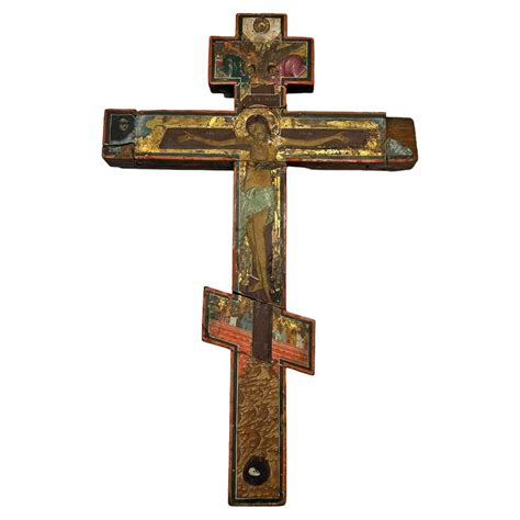 16th Century Hand-Painted and Carved Wood Russian Orthodox Cross For ...