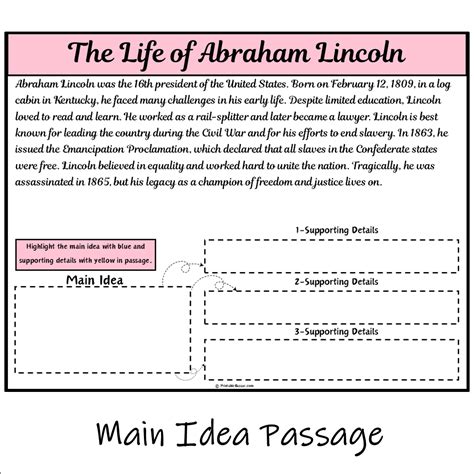 The Life of Abraham Lincoln | Main Idea and Supporting Details Reading ...