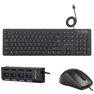 ZEBRONICS K24 Wired Keyboard + Alex Wired Mouse + 150HB USB HUB Combo ...