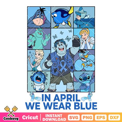 Disney in april we wear blue png, blue disney character png – Cooksvg