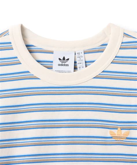 adidas STRIPE TEE マルチカラー/ブランチカーゴ/ヘイジーオレンジ（アディダス ストライプ ティー-ブルー） | atmos ...