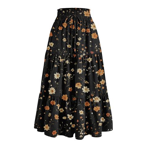 Women's High Elastic Waist Maxi Skirt Casual Elegant Floral Print ...