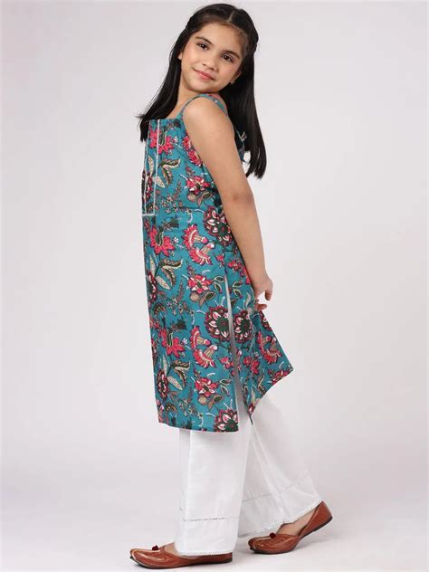 Buy Kids Blue Printed Cotton Straight Kurta With Palazzos Online at Rs ...