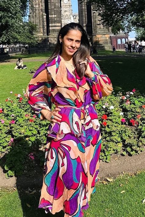 Saina Nehwal in Printed Overlap Shirt With Bralette and Printed Flared ...