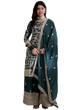 Buy Miss Ethnik Women's Green Chinon Stitched Top With Stitched Chinon ...