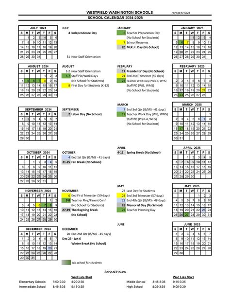 Westfield Washington Schools 2025-2026 Calendar | Indiana
