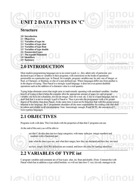 Data Types in C - study material - UNIT 2 DATA TYPES IN 'C' Structure 2 ...